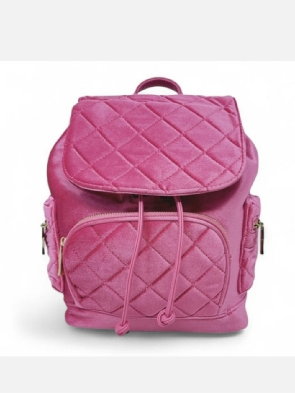 Fuschia Pink Quilted Bucket Backpack Purse